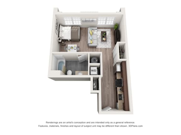 studio apartment 1 bedroom 1 bathroom floor plan with porch/balcony